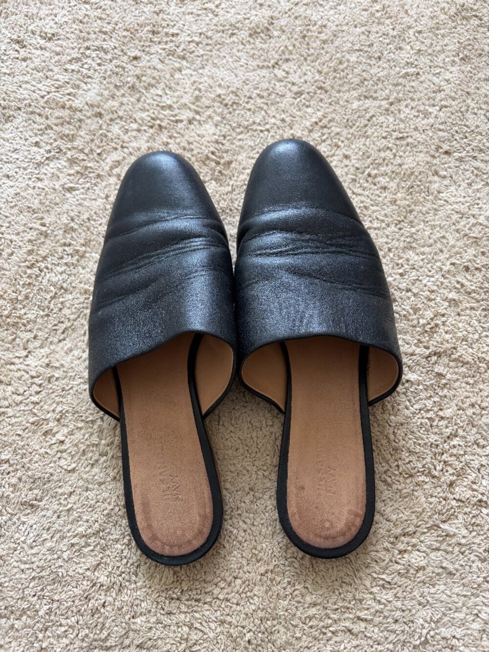 Jil Sander Navy Black Leather Mules